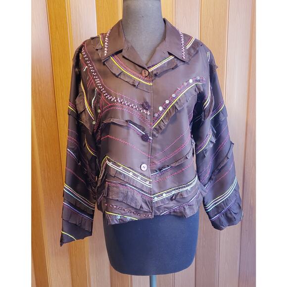 Silk Club size P/M brown button up jacket - Picture 1 of 5